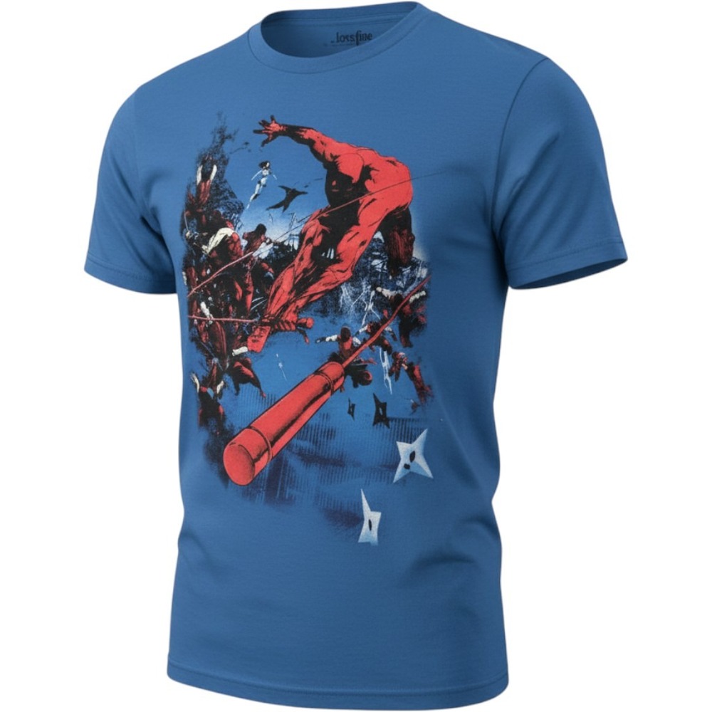 Marvel Daredevil We Love Fine Blue Graphic T-Shirt Mens Small Ninja Action Print